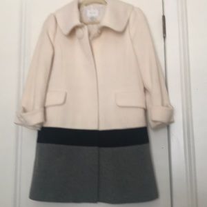 3/4 length wool and angora color blocked coat